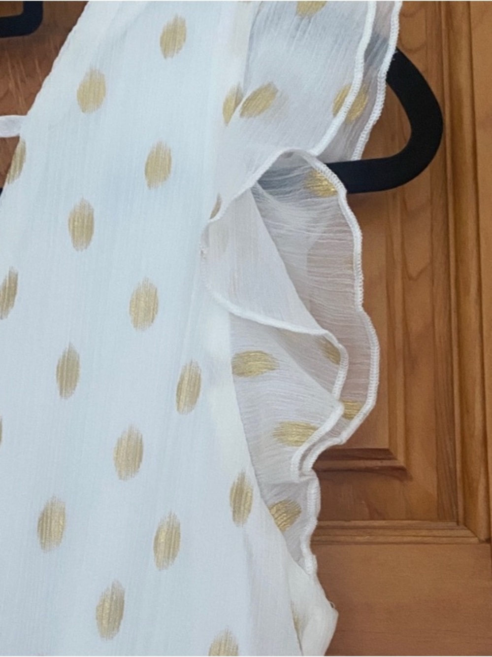Lulus White Gold Polka Dot Midi Dress Ruffle Sleeve Tie Back Spring Summer M - Picture 8 of 11